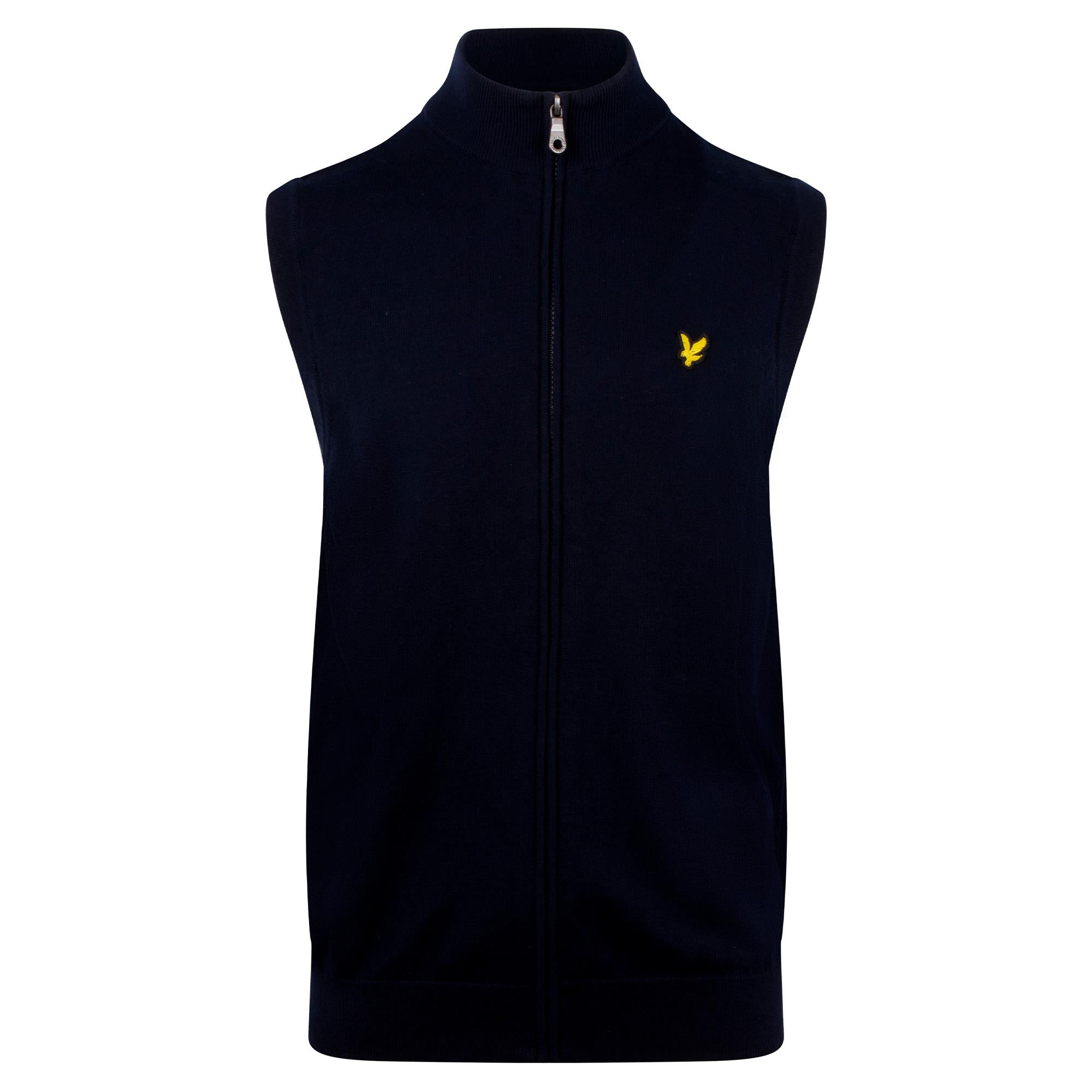Lyle & Scott Cotton Merino Full Zip Knitted Vest Dark Navy